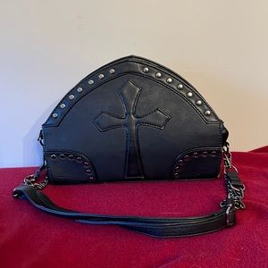 Gothic shoulder purse, studded with cross on both sides